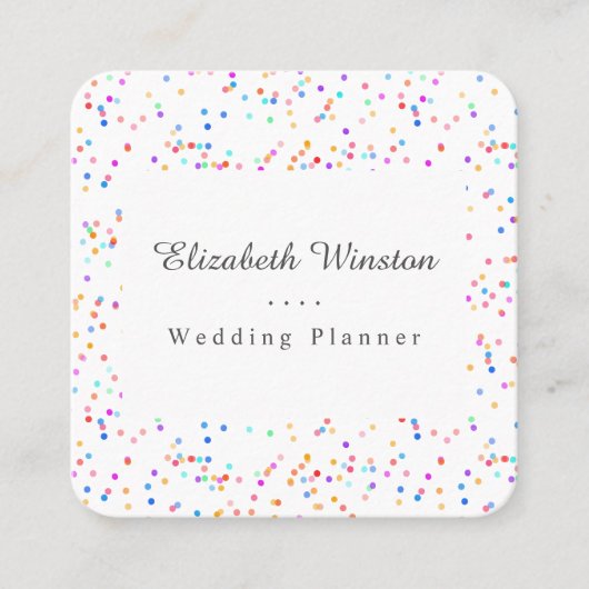 Elegant Kleurrijk Confetti Script Square Vierkante Visitekaartje (Voorkant)
