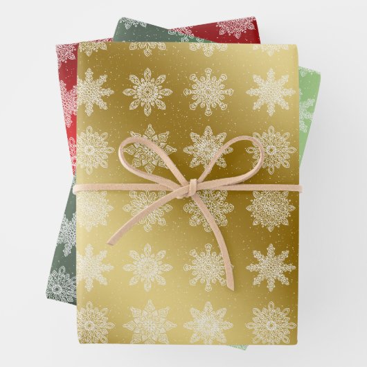 Elegant kleurrijk kerstsnowflake-patroon inpakpapier vel (In situ)