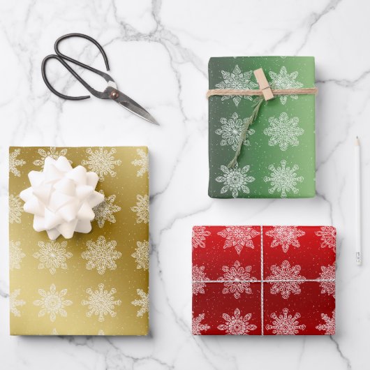Elegant kleurrijk kerstsnowflake-patroon inpakpapier vel (Voorkant)