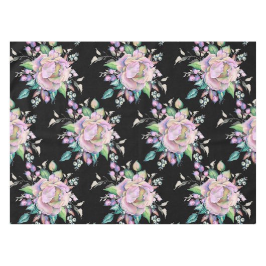 Elegant kleurrijk koraal roze bloemen Floral zwart Tafelkleed (Voorkant (Horizontaal))