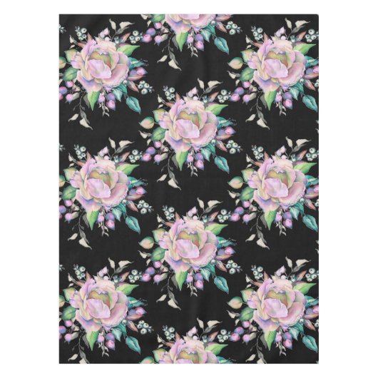 Elegant kleurrijk koraal roze bloemen Floral zwart Tafelkleed (Voorkant)