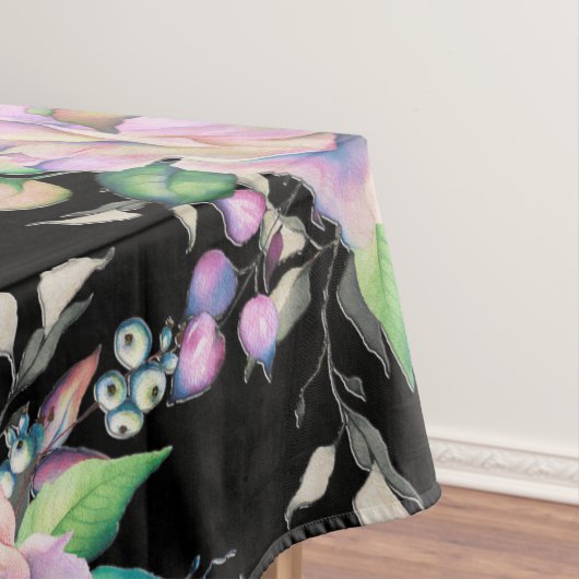 Elegant kleurrijk koraal roze bloemen Floral zwart Tafelkleed (Voorbeeld)