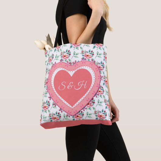 Elegant Kleurrijk Lente Bloemen Waterverf Patroon Tote Bag (Dichtbij)