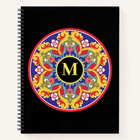 Elegant Kleurrijk Mandala Monogram Terug naar Scho Notitieboek (Voorkant)