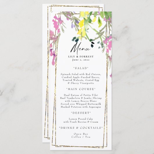 Elegant kleurrijk menu Wilde bloem & Toasts (Voorkant / Achterkant)