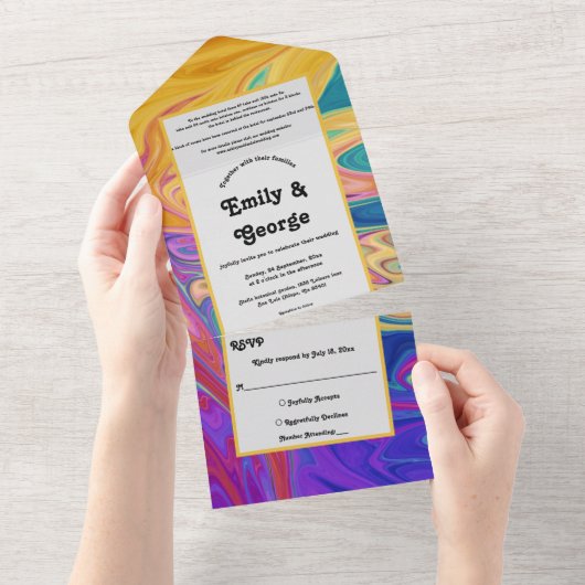 Elegant kleurrijk naadloos Abstract modern huwelij All In One Uitnodiging (Afscheurbaar)