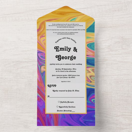 Elegant kleurrijk naadloos Abstract modern huwelij All In One Uitnodiging (Binnen)