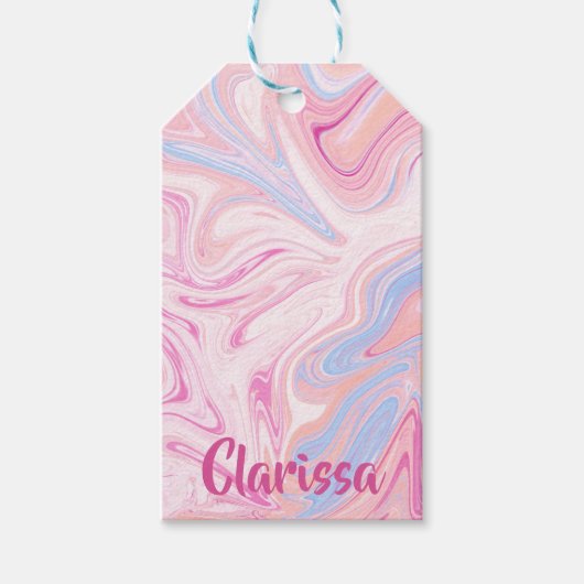 Elegant kleurrijk pastelroze blauw oranje marmer cadeaulabel (Voorkant)