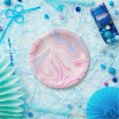 Elegant kleurrijk pastelroze blauw oranje marmer papieren bordje (Feest)