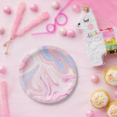 Elegant kleurrijk pastelroze blauw oranje marmer papieren bordje (Feest)