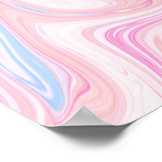 Elegant kleurrijk pastelroze blauw oranje marmer poster (Hoek)