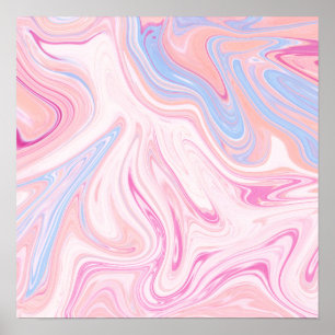 Elegant kleurrijk pastelroze blauw oranje marmer poster