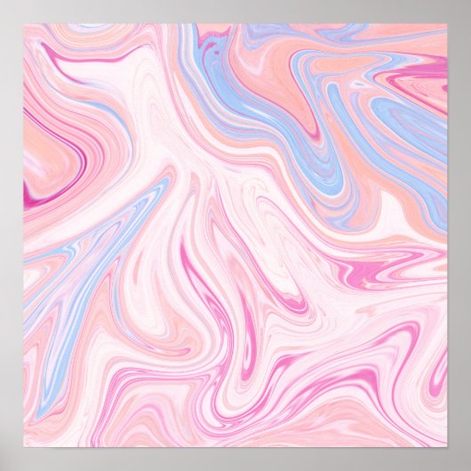 Elegant kleurrijk pastelroze blauw oranje marmer poster (Voorkant)