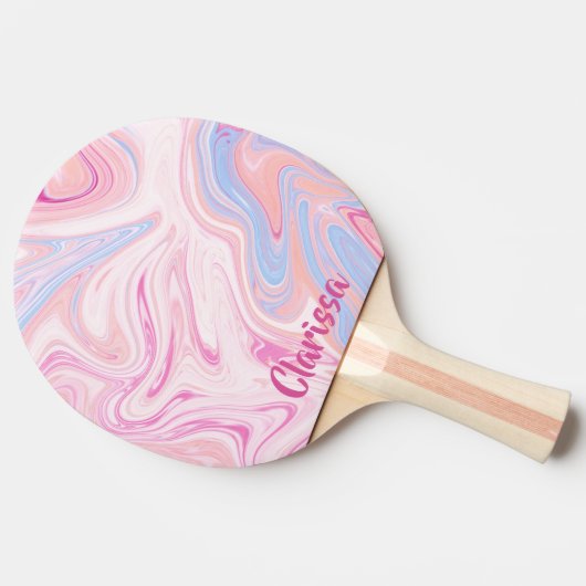 Elegant kleurrijk pastelroze blauw oranje marmer tafeltennisbatje (Zijkant)