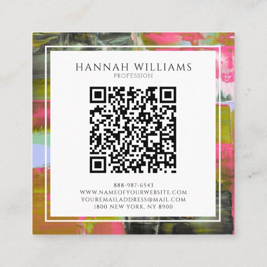 Elegant Kleurrijk QR Code Abstract Verfpatroon Vierkante Visitekaartje (Achterkant)