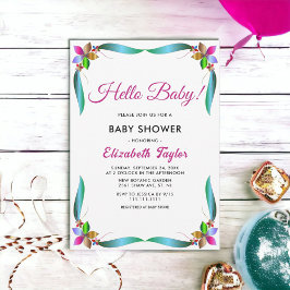 Elegant Kleurrijk Roos Glanzend Bloemen Baby showe Kaart