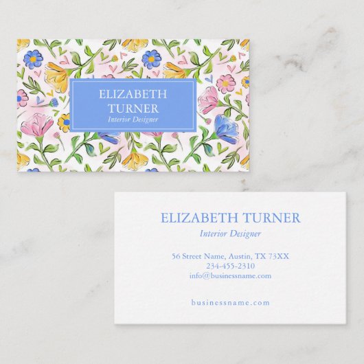 Elegant kleurrijk rustiek bloemenpatroon visitekaartje (Voorkant / Achterkant)