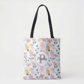 Elegant kleurrijk Waterverf bloemblad monogram Tote Bag