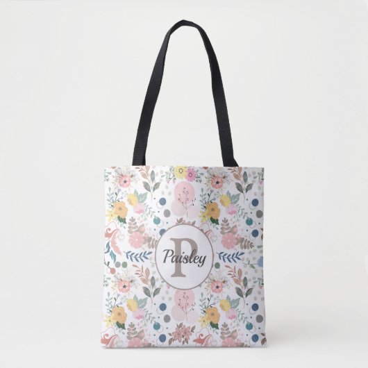 Elegant kleurrijk Waterverf bloemblad monogram Tote Bag (Voorkant)