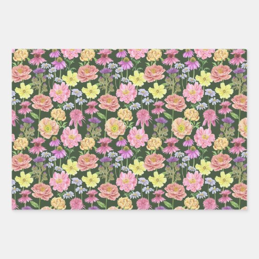 Elegant Kleurrijk Waterverf Wildflower Pattern Inpakpapier Vel (Voorkant 2)