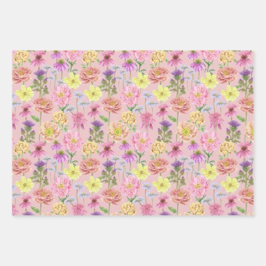 Elegant Kleurrijk Waterverf Wildflower Pattern Inpakpapier Vel (Voorkant)