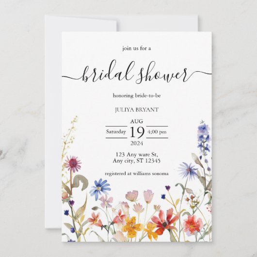 Elegant kleurrijk wilde bloem vrijgezellenfeest kaart (Voorkant)