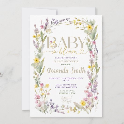 Elegant Kleurrijk Wildflower Baby shower Kaart (Voorkant)
