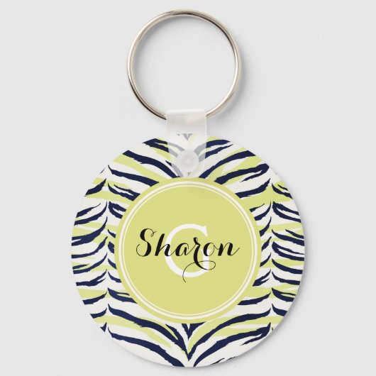 Elegant kleurrijk zwart & geel gestreept sleutelhanger (Voorkant)