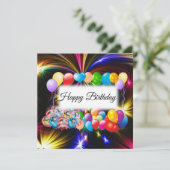 Elegant, kleurrijke ballonnen, Fireworks, Birthday Kaart (Staand voorkant)