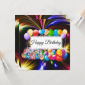 Elegant, kleurrijke ballonnen, Fireworks, Birthday Kaart (Voorkant / Achterkant in situ)