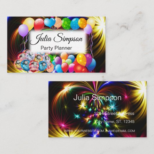 Elegant, kleurrijke ballonnen, Fireworks, stijlvol Visitekaartje (Voorkant / Achterkant)