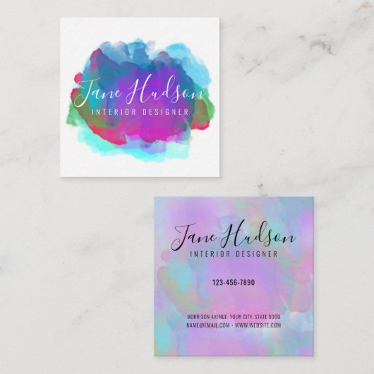 Elegant Kleurrijke Minimalistische Bewerkbare 2.5x Vierkante Visitekaartje (Voorkant / Achterkant)