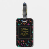 Elegant kleurrijke vlinders op zwart bagagelabel (Achterkant verticaal)