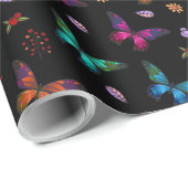 Elegant kleurrijke vlinders op zwart cadeaupapier (Rol Hoek)
