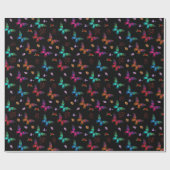 Elegant kleurrijke vlinders op zwart cadeaupapier (Vlak)