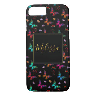 Elegant kleurrijke vlinders op zwart Case-Mate iPhone case