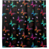 Elegant kleurrijke vlinders op zwart douchegordijn (Voorkant)