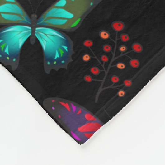 Elegant kleurrijke vlinders op zwart fleece deken (Hoek)