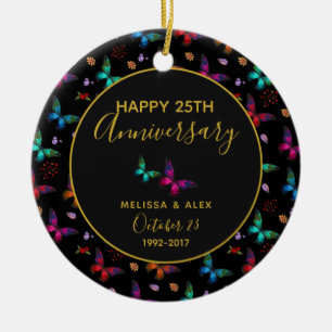 Elegant kleurrijke vlinders op zwart Jubileum Keramisch Ornament