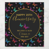Elegant kleurrijke vlinders op zwart Jubileum Wijn Etiket (Enkel label)