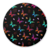 Elegant kleurrijke vlinders op zwart keramische knop (Voorkant)