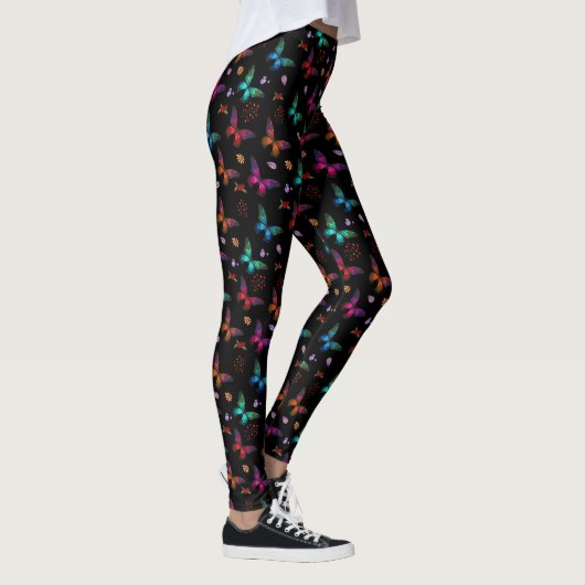 Elegant kleurrijke vlinders op zwart leggings (Rechts)