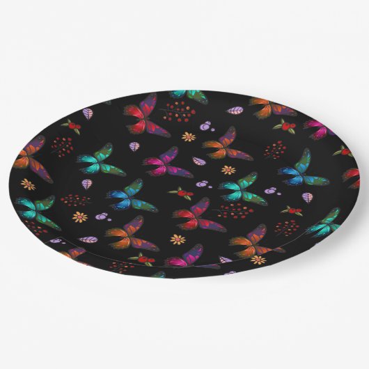 Elegant kleurrijke vlinders op zwart papieren bordje (Gekanteld)