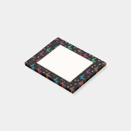 Elegant kleurrijke vlinders op zwart post-it® notes (Schuin)