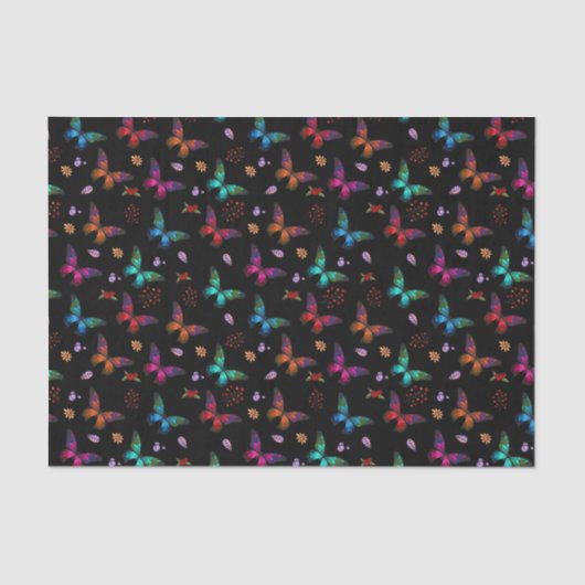 Elegant kleurrijke vlinders op zwart tissuepapier (Voorkant)