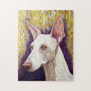 Elegant Klimt Style Dog White en Gold Mosaic Legpuzzel