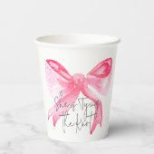 Elegant Knoopje Pink Strik Bruidsmeisje Shower Papieren Bekers (Achterkant)