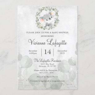 Elegant Koala Eucalyptus Leaf Foliage Baby shower Kaart