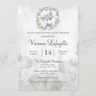 Elegant Koala Eucalyptus Leaf Foliage Baby shower Kaart