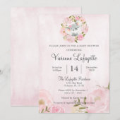 Elegant Koala Girly Pink Peony Baby shower Kaart (Voorkant / Achterkant)